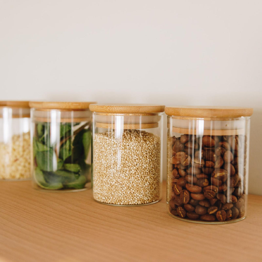 Range of glass jars with bamboo lids