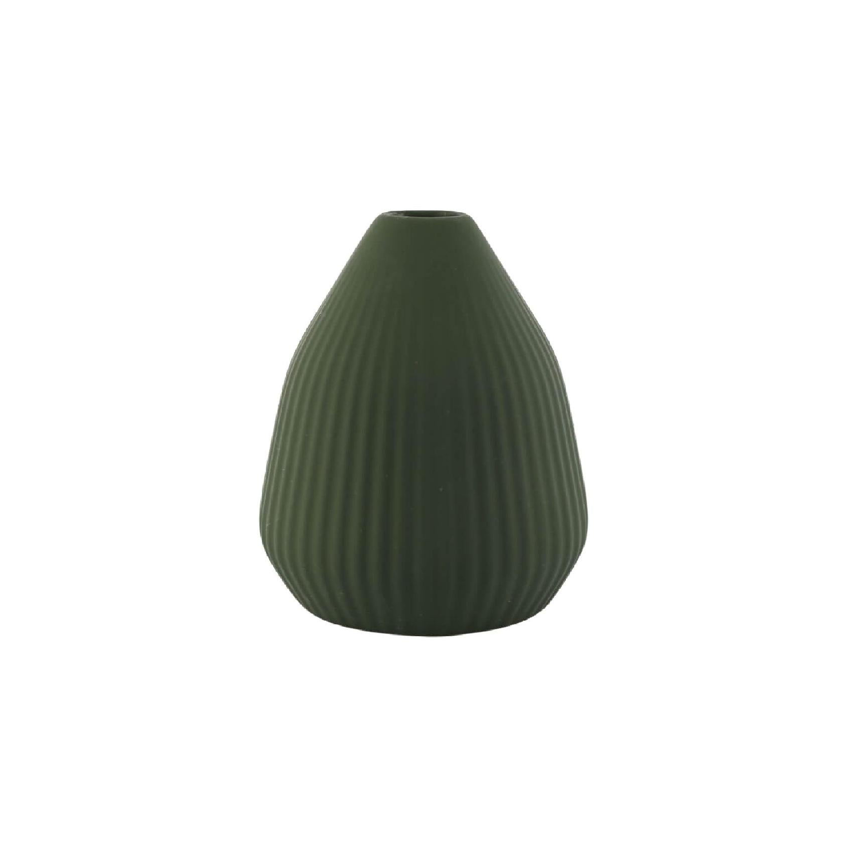 Green ribbed ceramic vase