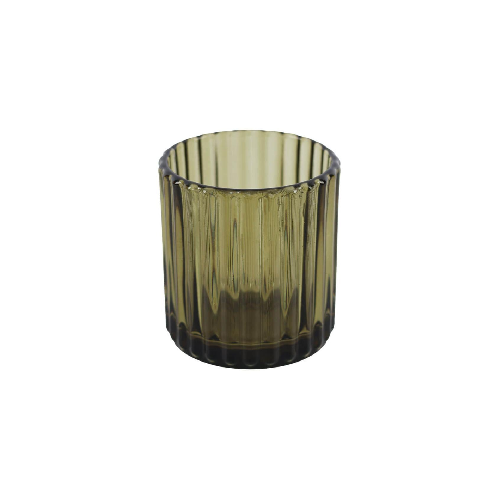 Green ribbed glass votive