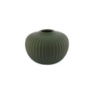 Round green ribbed ceramic vase