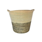 Natural woven basket with two-tone design and handles
