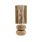 Table lamp with woven jute shade and wooden base