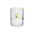 Clear glass hi-ball with embossed lemon detail and yellow rim