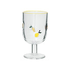 Clear wine glass with embossed lemon detail and yellow rim