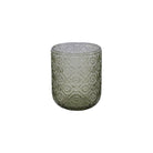 Green glass tumbler with embossed pattern