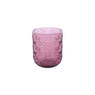 Purple glass tumbler with embossed pattern