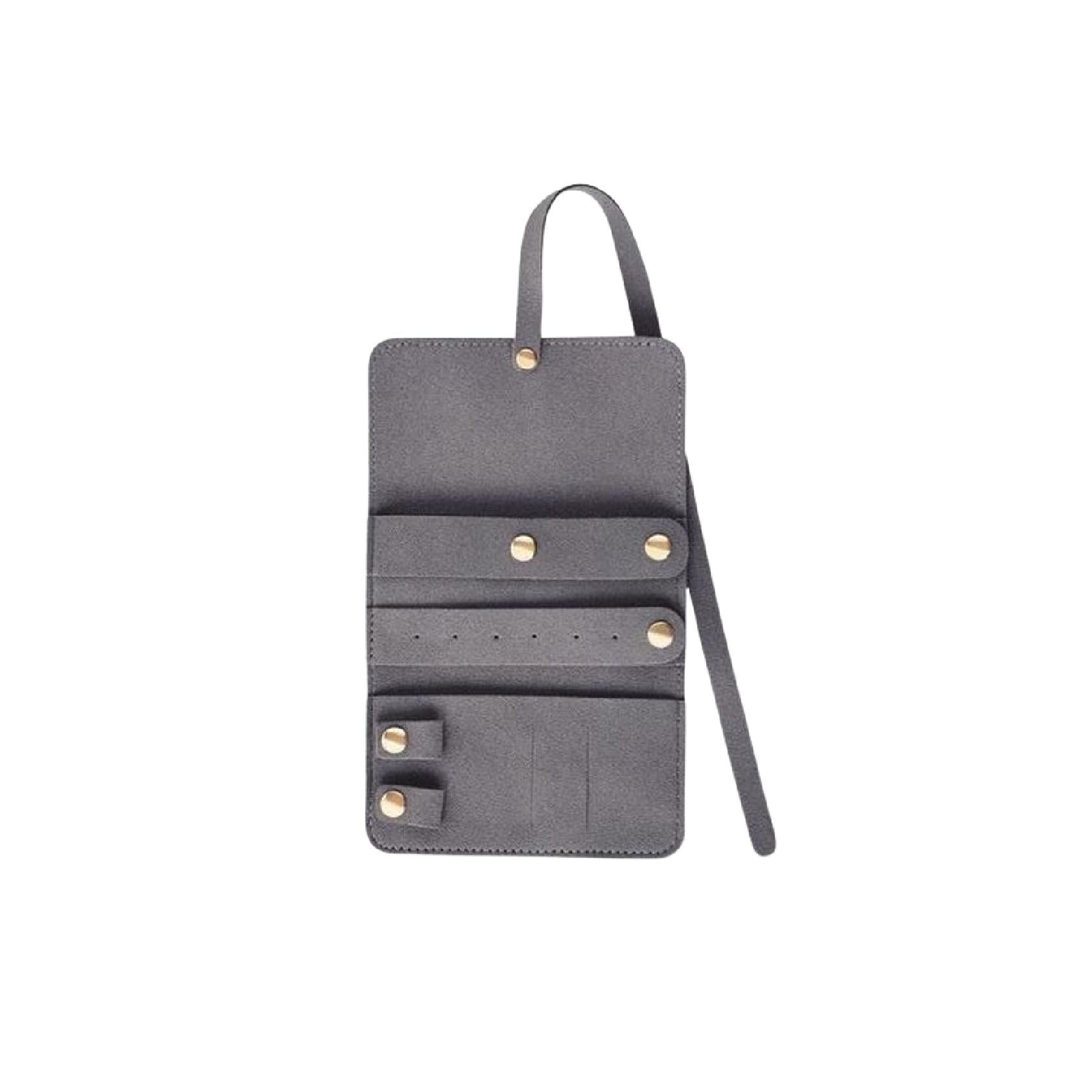 Grey microfibre jewellery roll laid open