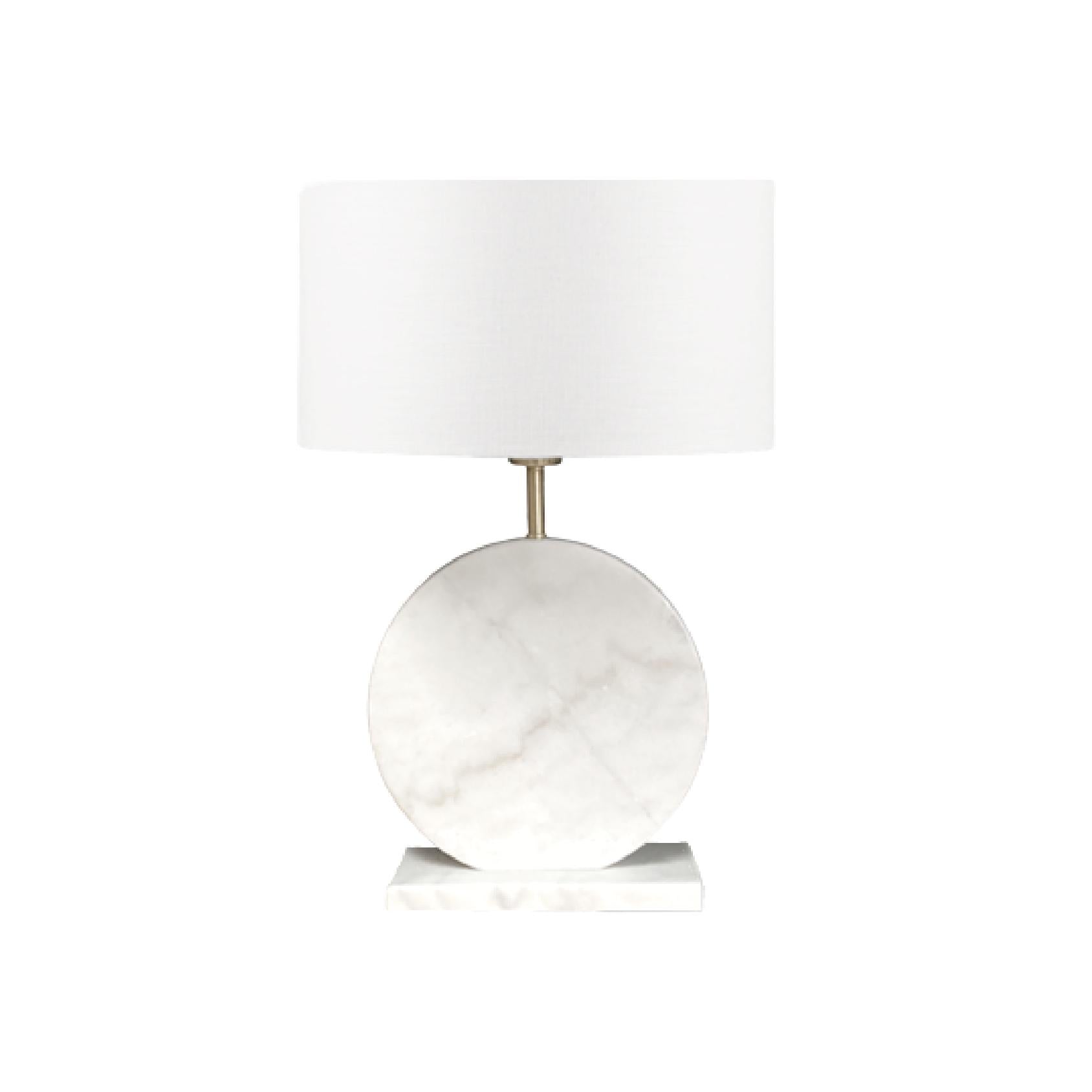 Table lamp with a white marble base and white shade