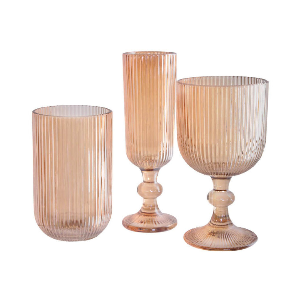 Ribbed amber glass drinkware range