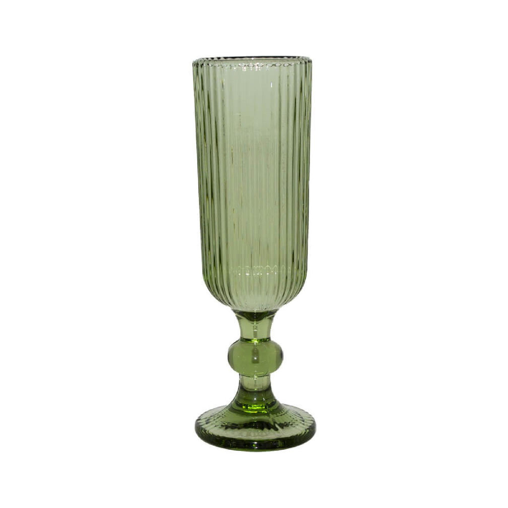 Ribbed green champagne flute