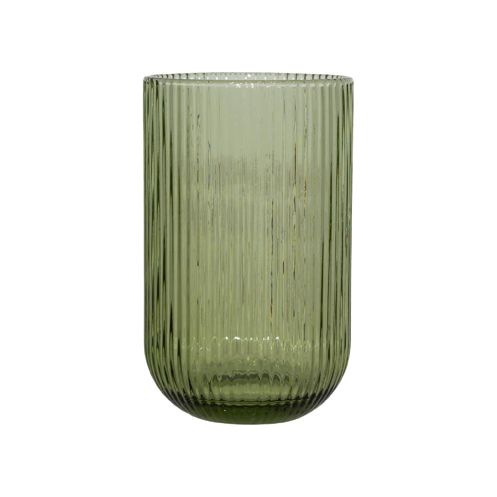 Ribbed green glass hi-ball