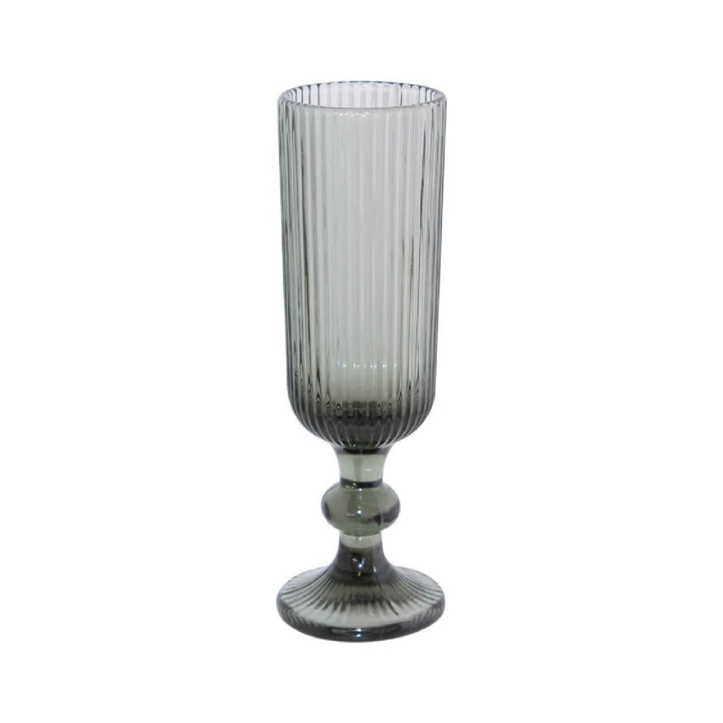 Ribbed grey glass champagne flute
