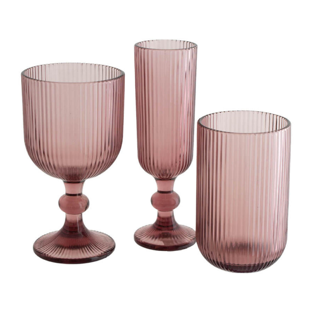 Ribbed plum glass drinkware