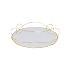 Decorative round gold metal tray with mirror base