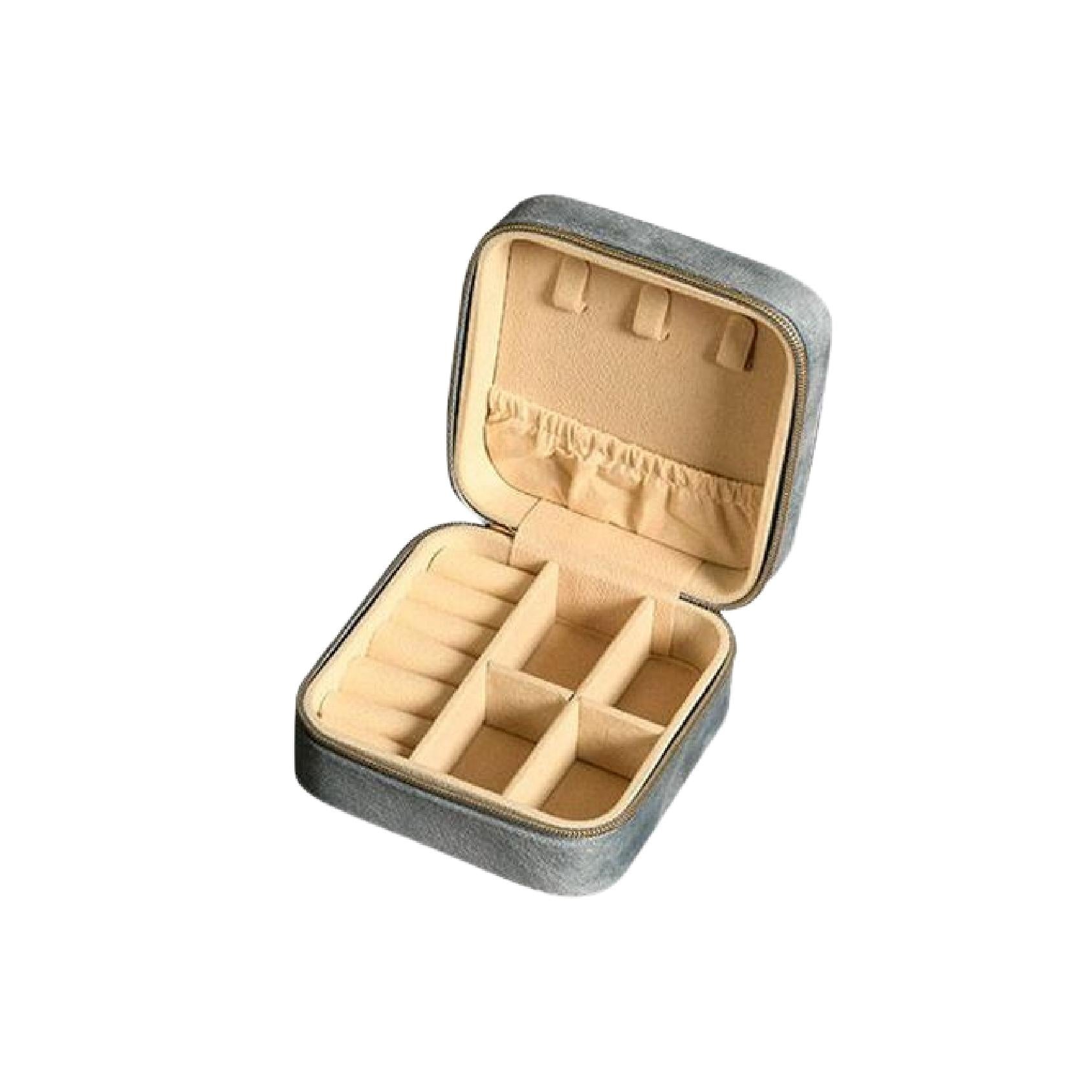 Small grey velvet jewellery travel case