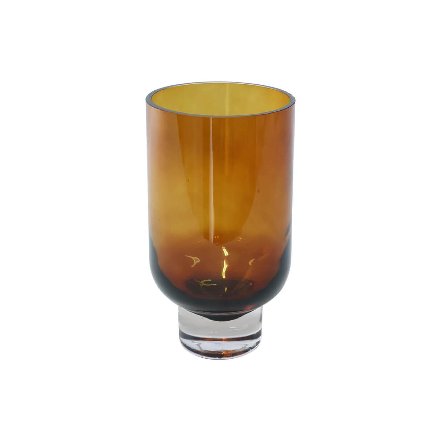 Cylindrical amber glass vase