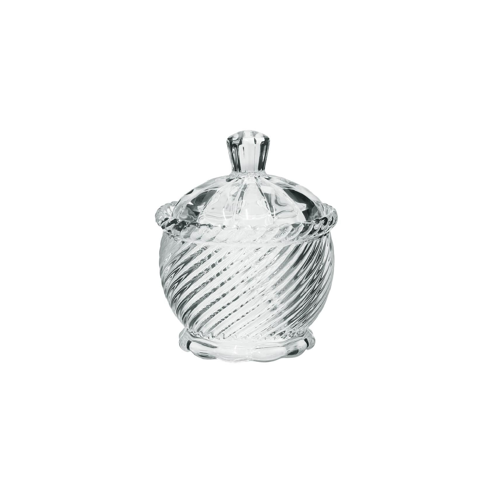 Clear glass trinket box with a lid and swirled glass finish