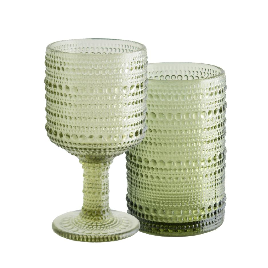 Textured forest green glass drinkware