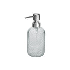 Clear textured glass soap dispenser with silver pump