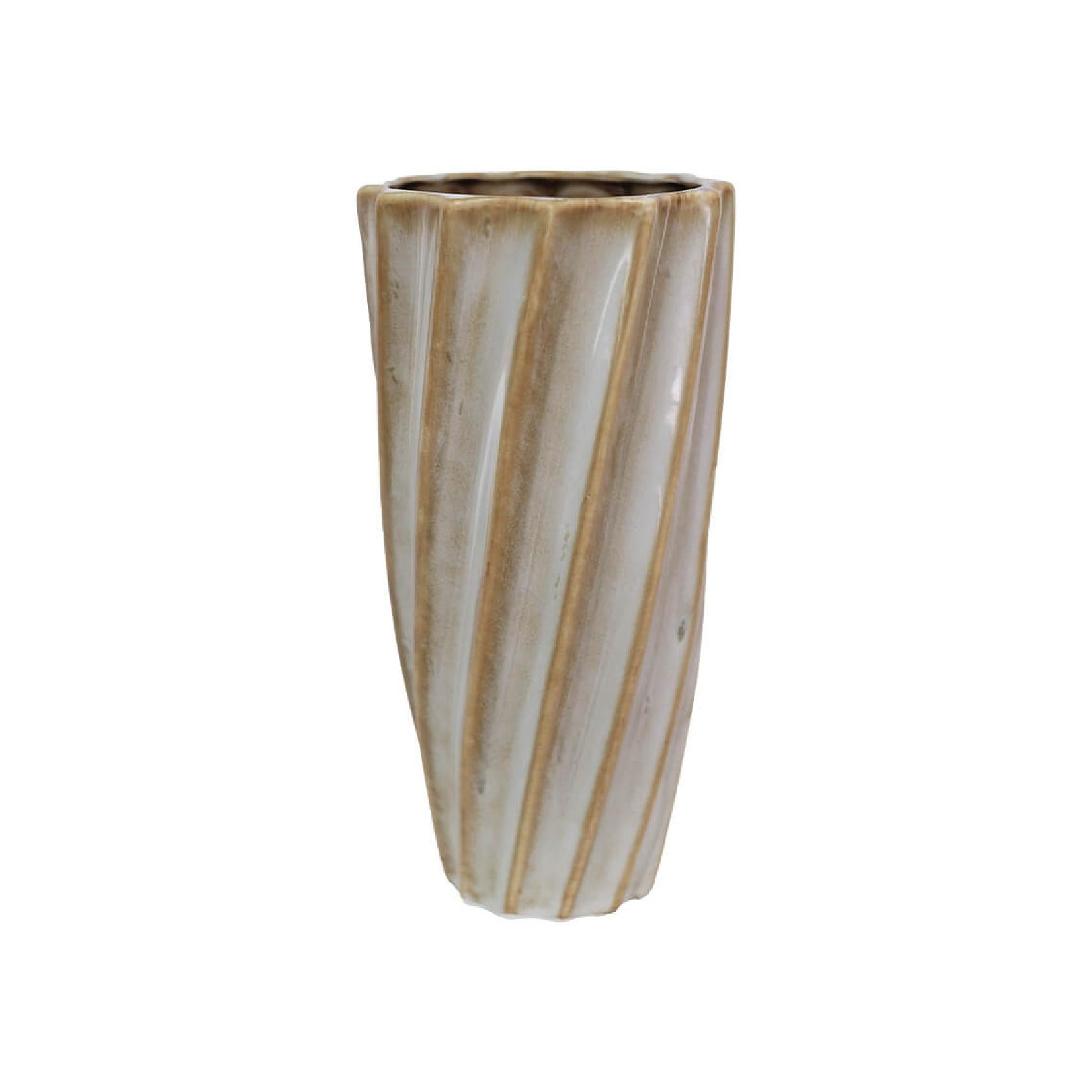 Tall ceramic vase with a spiral pattern