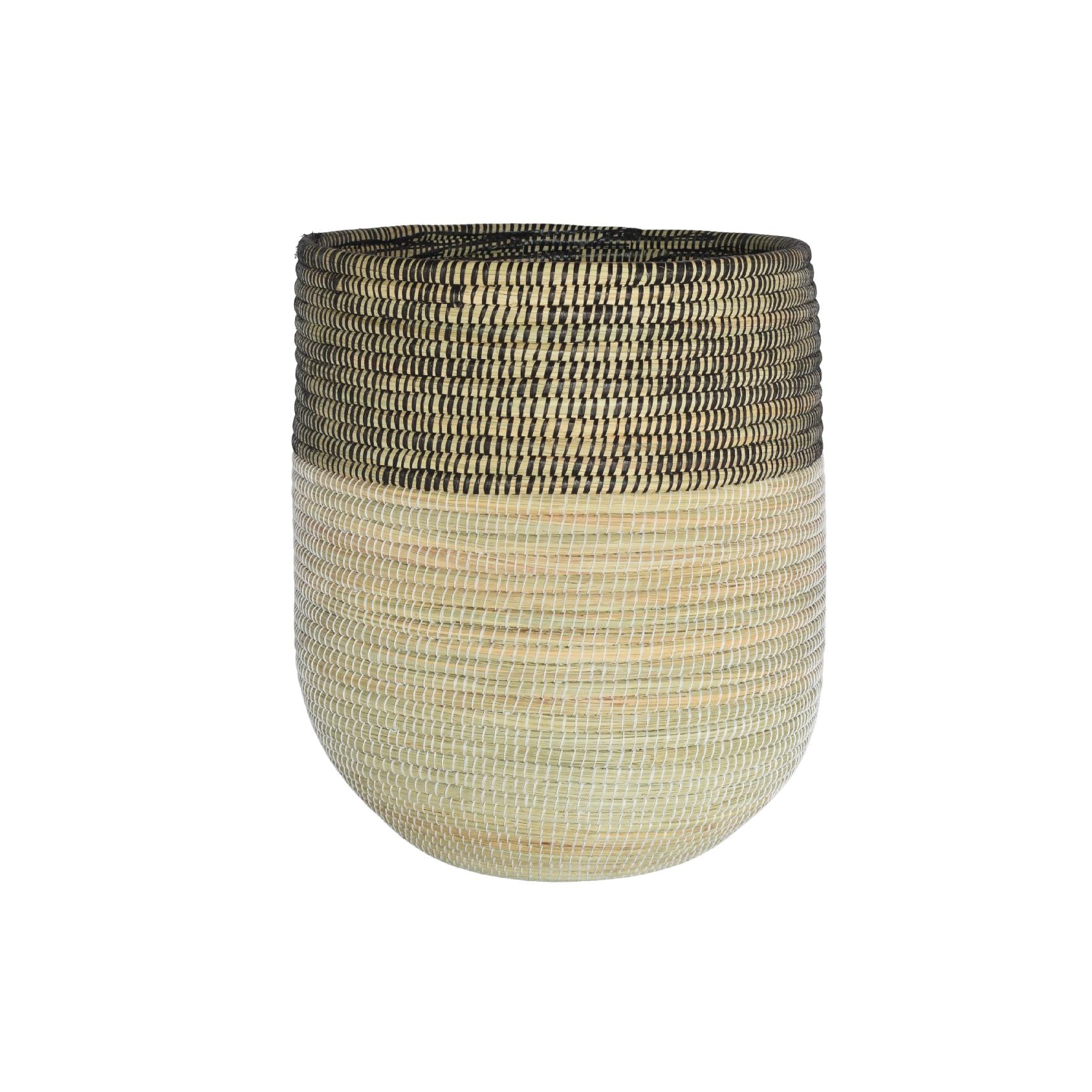 Black and white woven storage basket