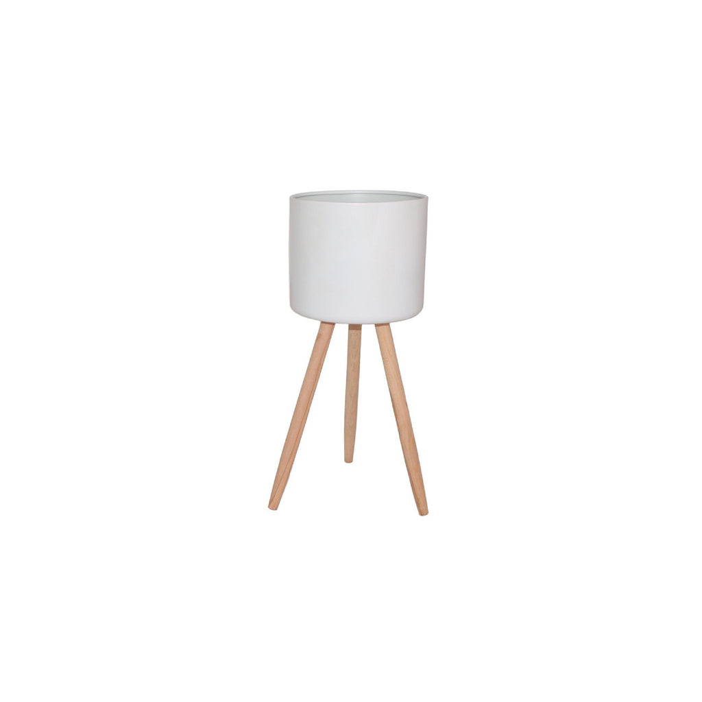 White ceramic planter with stand