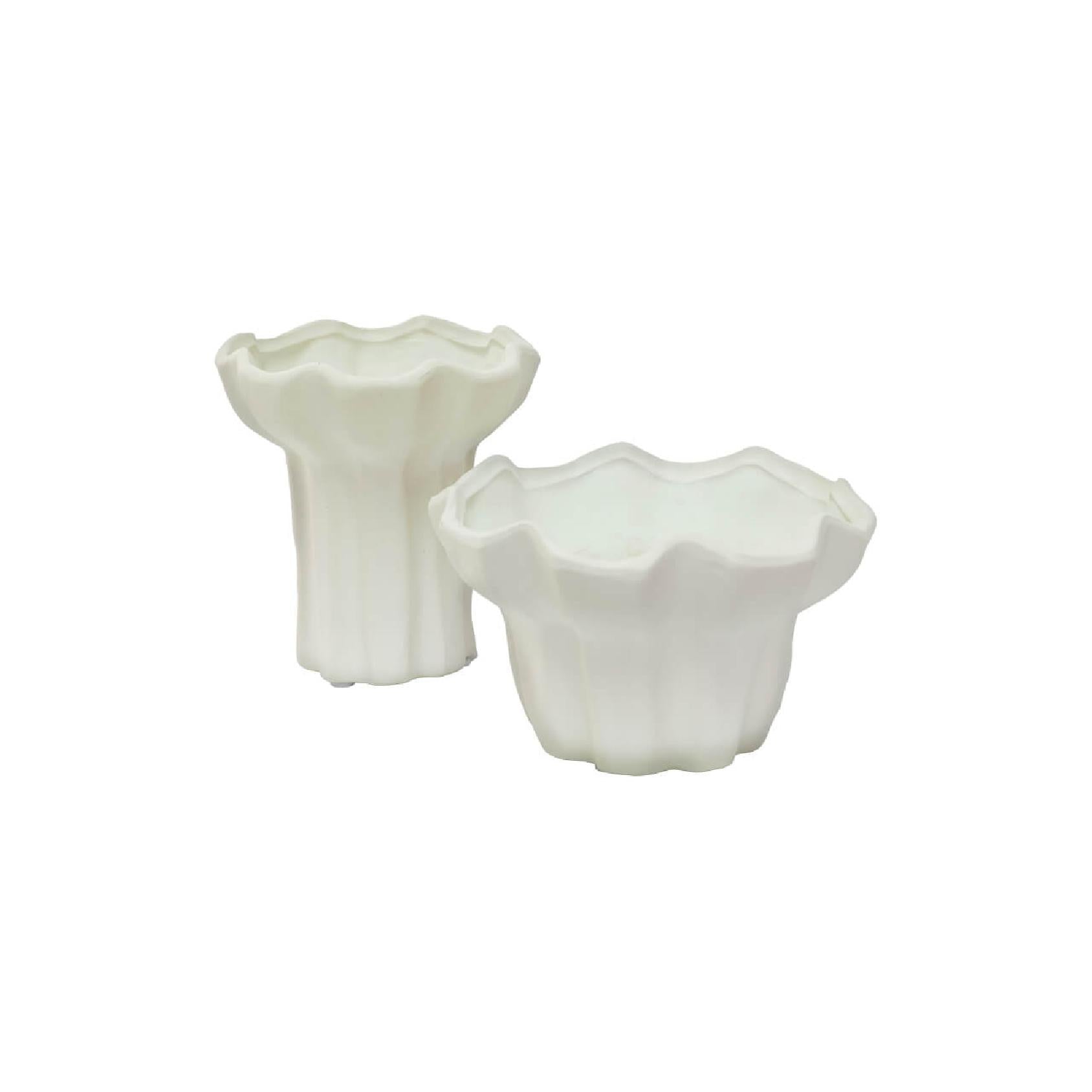 Set of two white ceramic mini vases