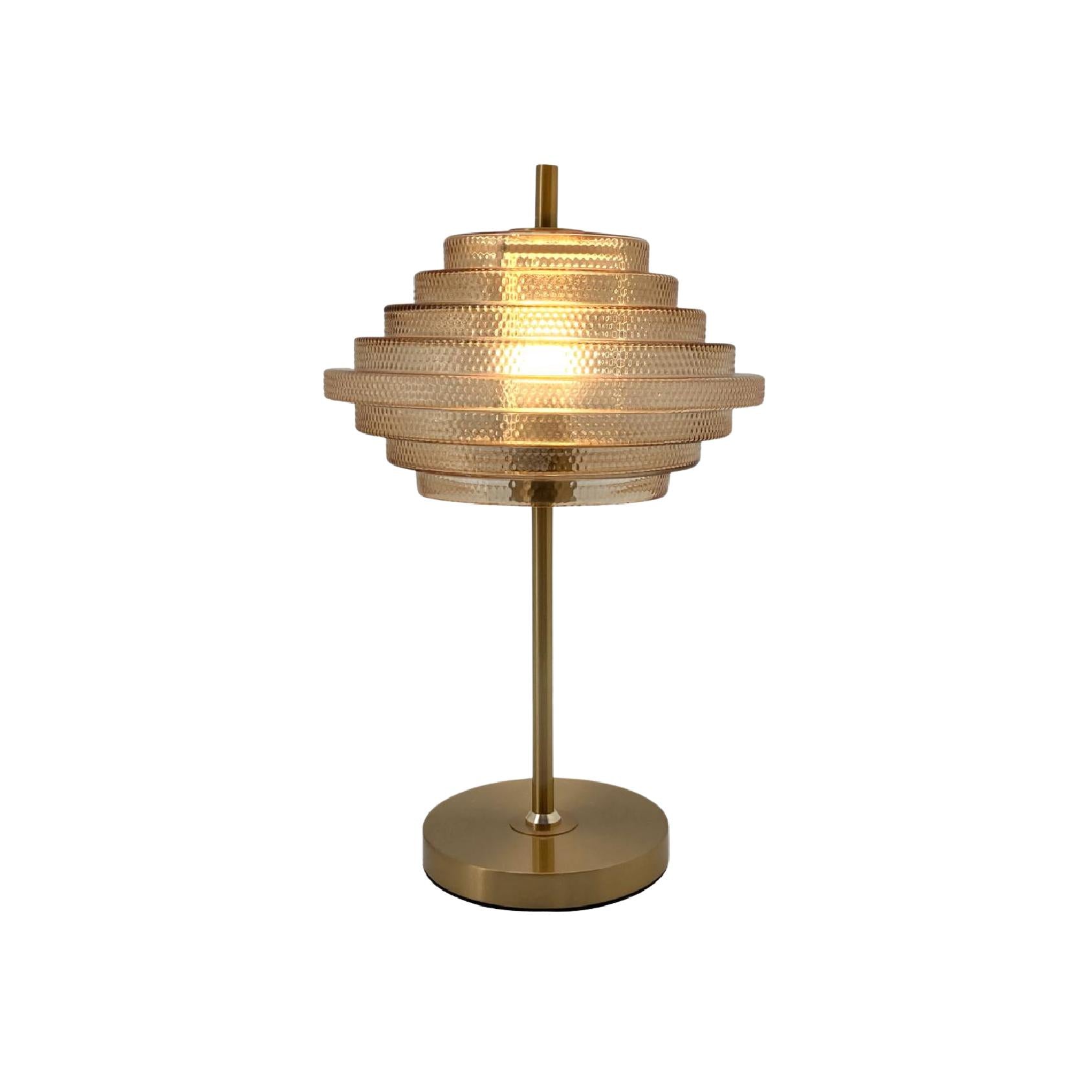 Brass table lamp with textured shade