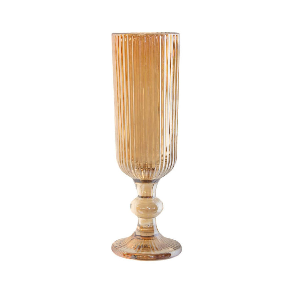 Amber glass ribbed champagne flute