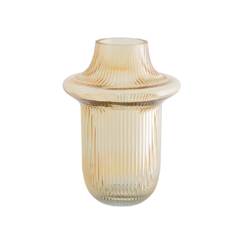 Decorative amber ribbed glass vase