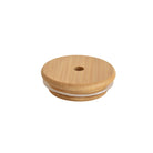 Single bamboo lid with straw hole, designed to fit soda can-shaped drinking glasses
