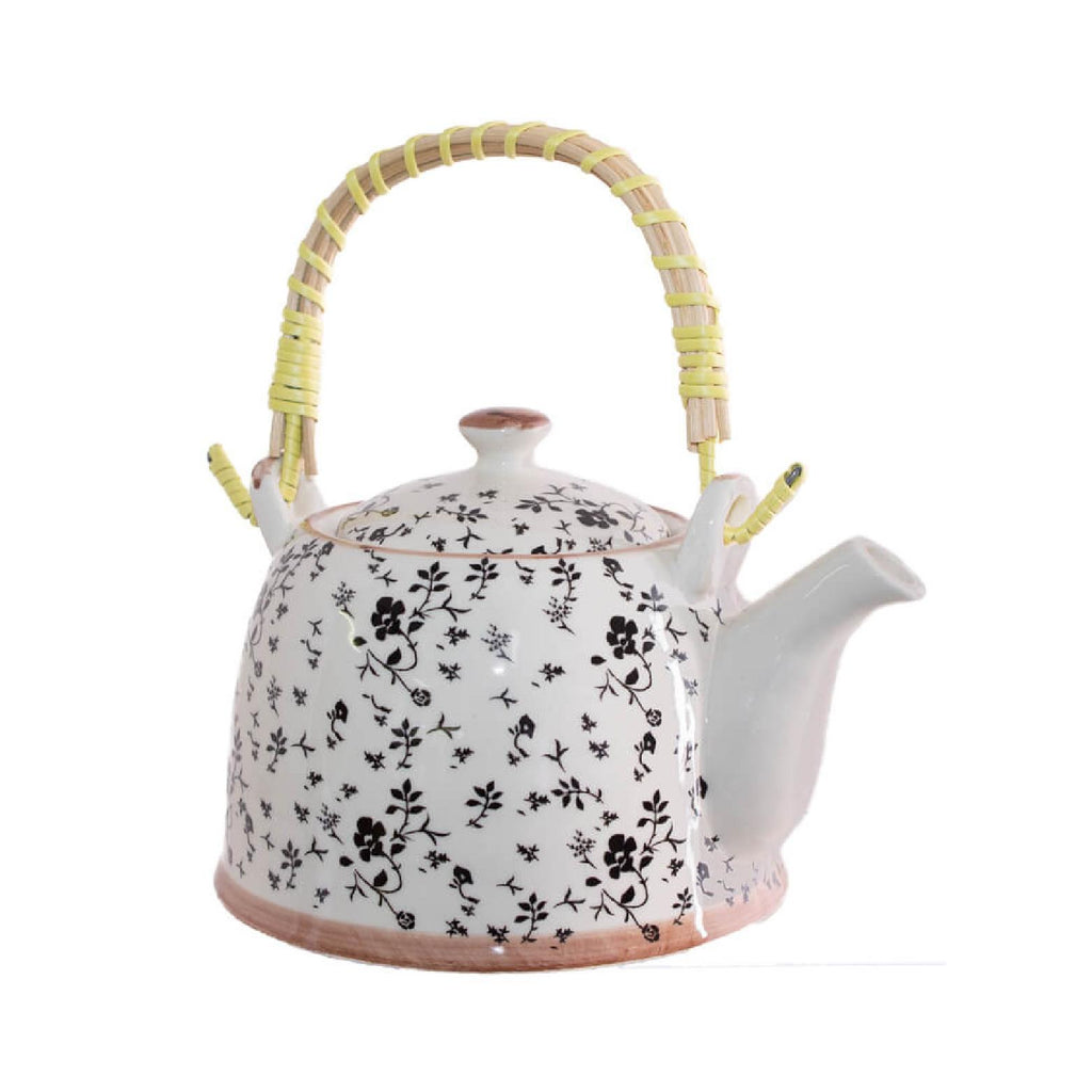 White and black floral ceramic teapot