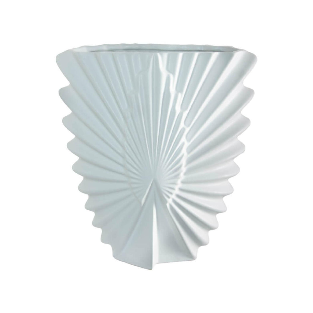 Ceramic white decorative vase with linear texture