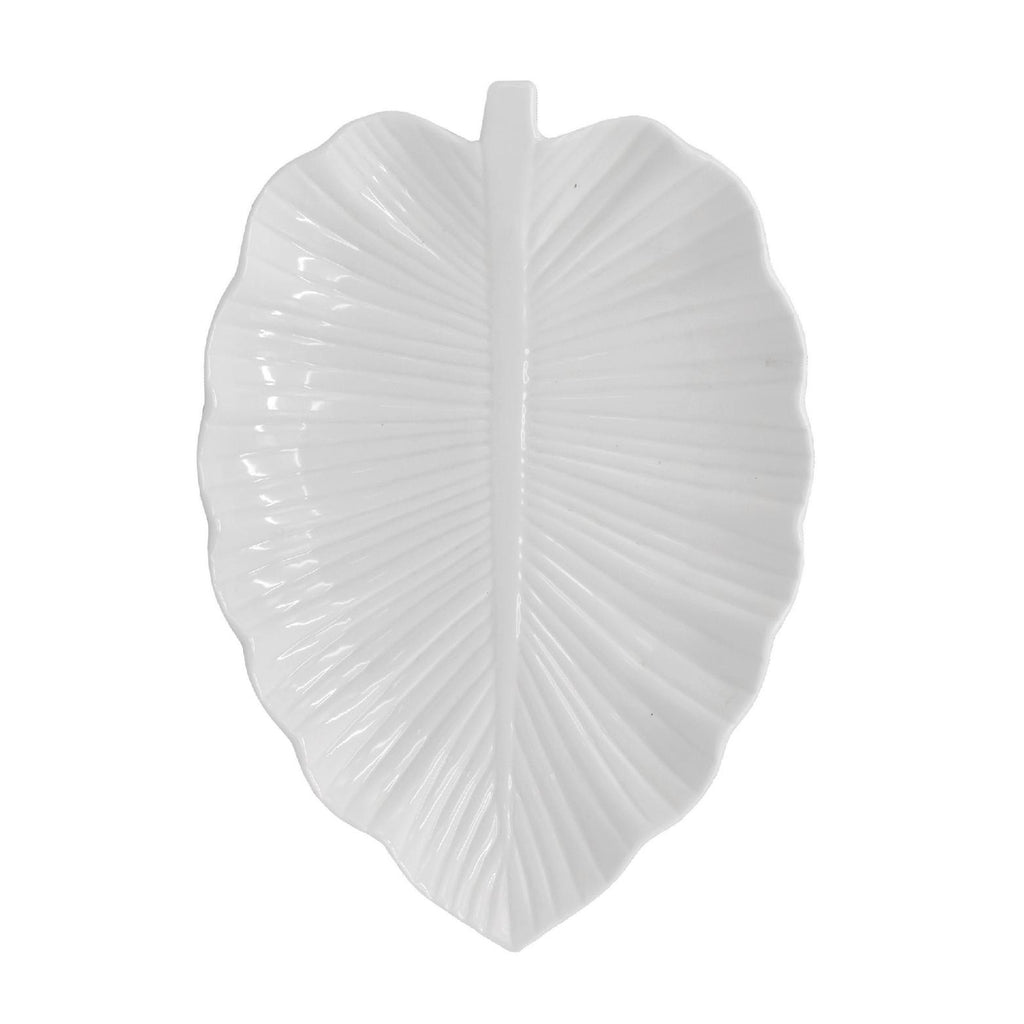 White ceramic leaf serving plate