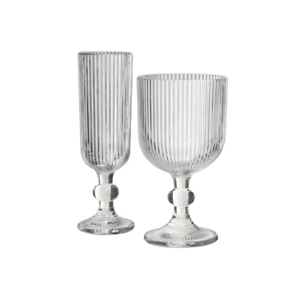 Clear glass ribbed drinkware set