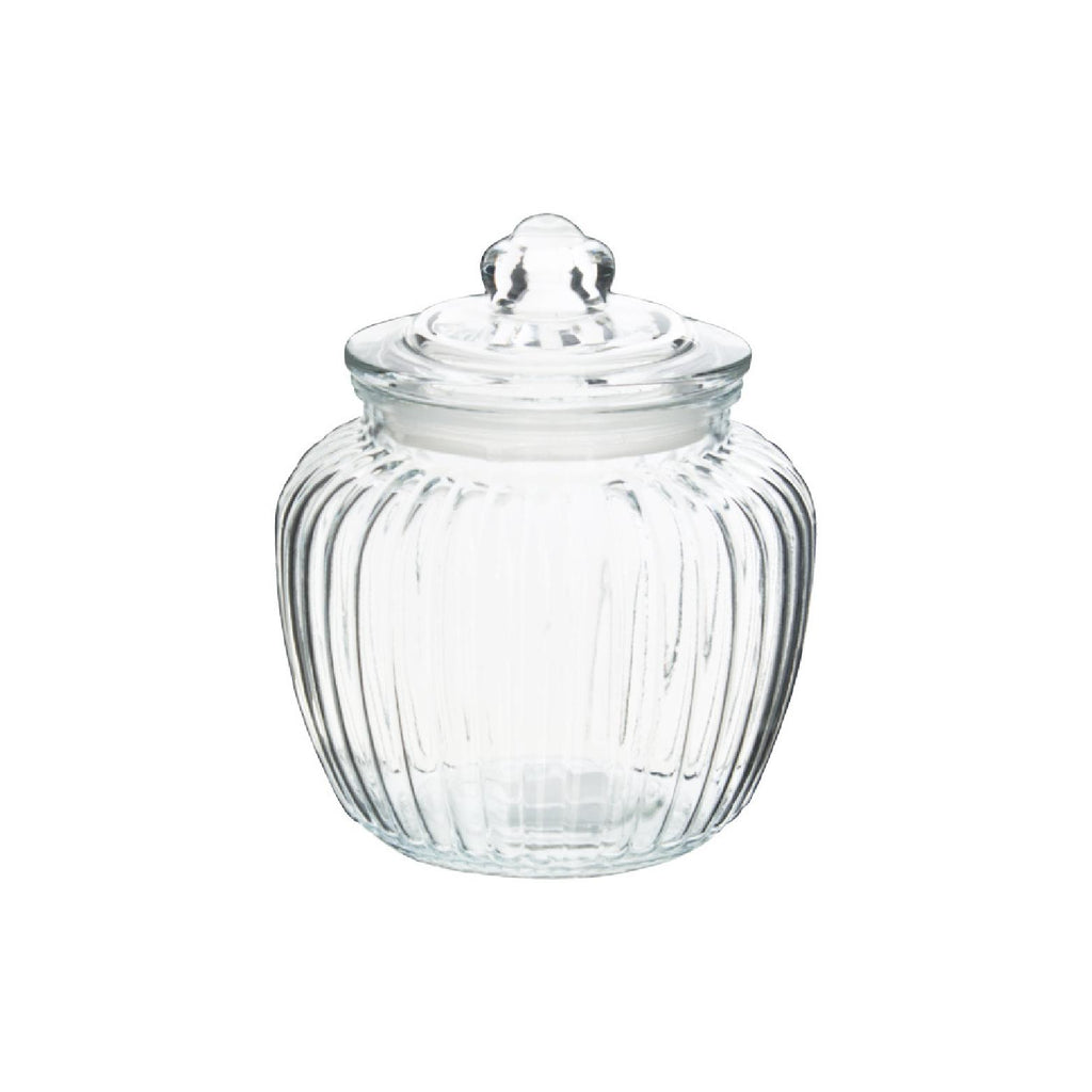 Clear ribbed glass storage jar 1400ml