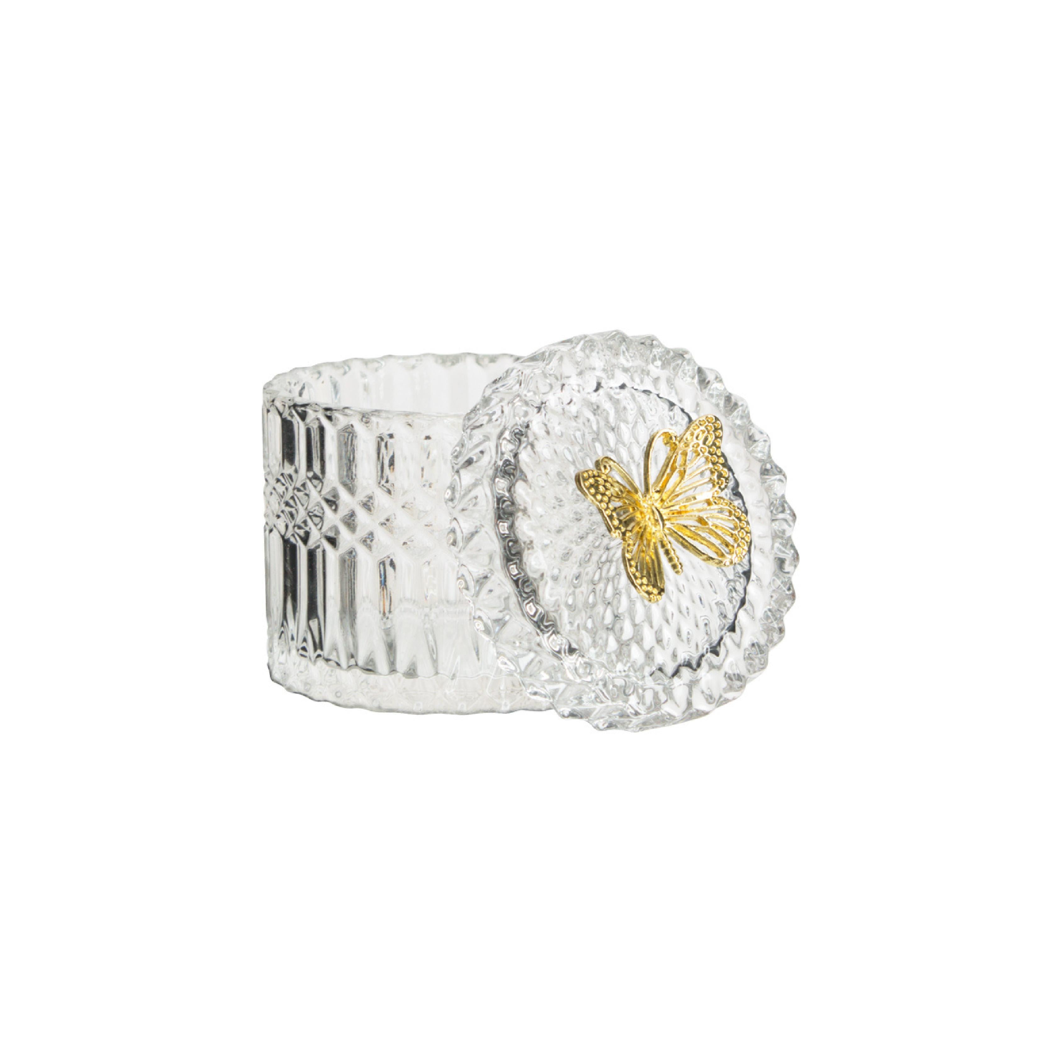 Clear glass trinket with gold butterfly