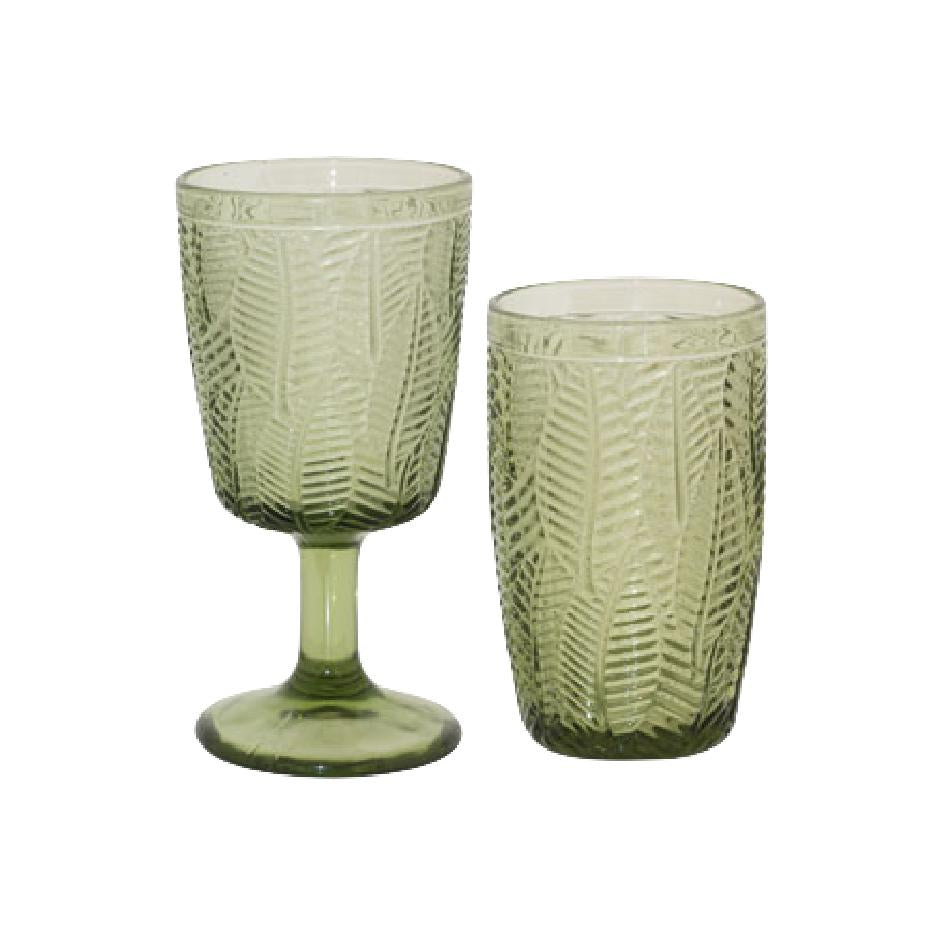 Decorative green glass drinkware set