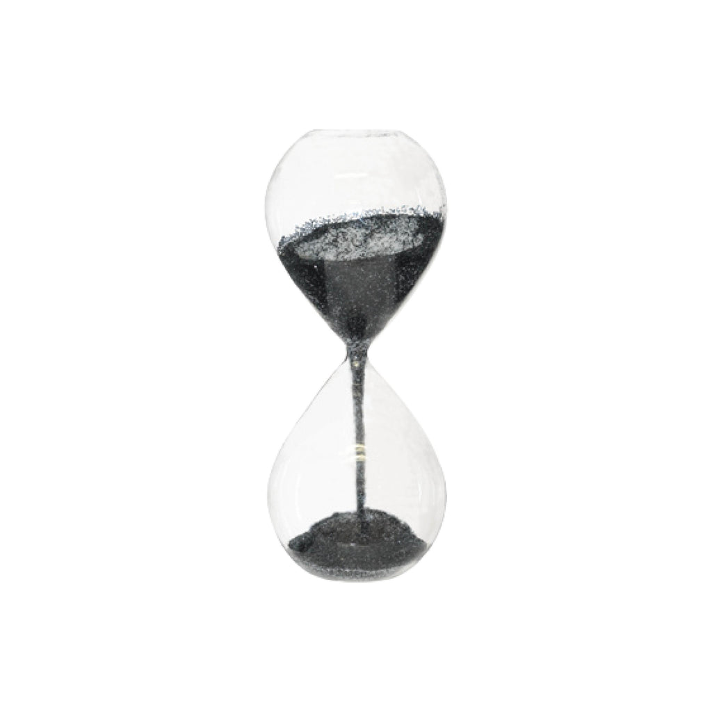 Decorative hourglass with black glitter