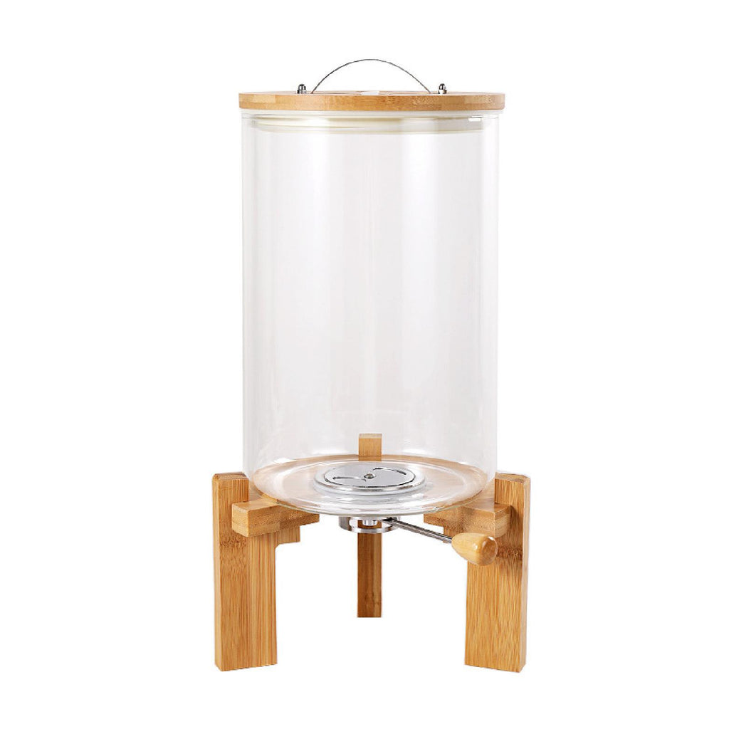 5 liter glass grain dispenser with a bamboo stand