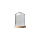 Round glass display dome with natural pine wood base