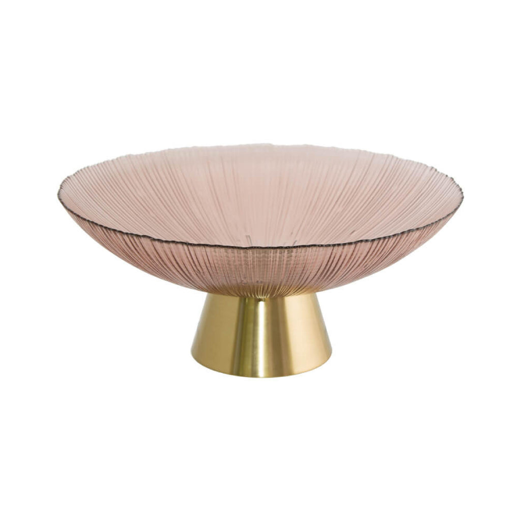 Pink and gold glass footed bowl