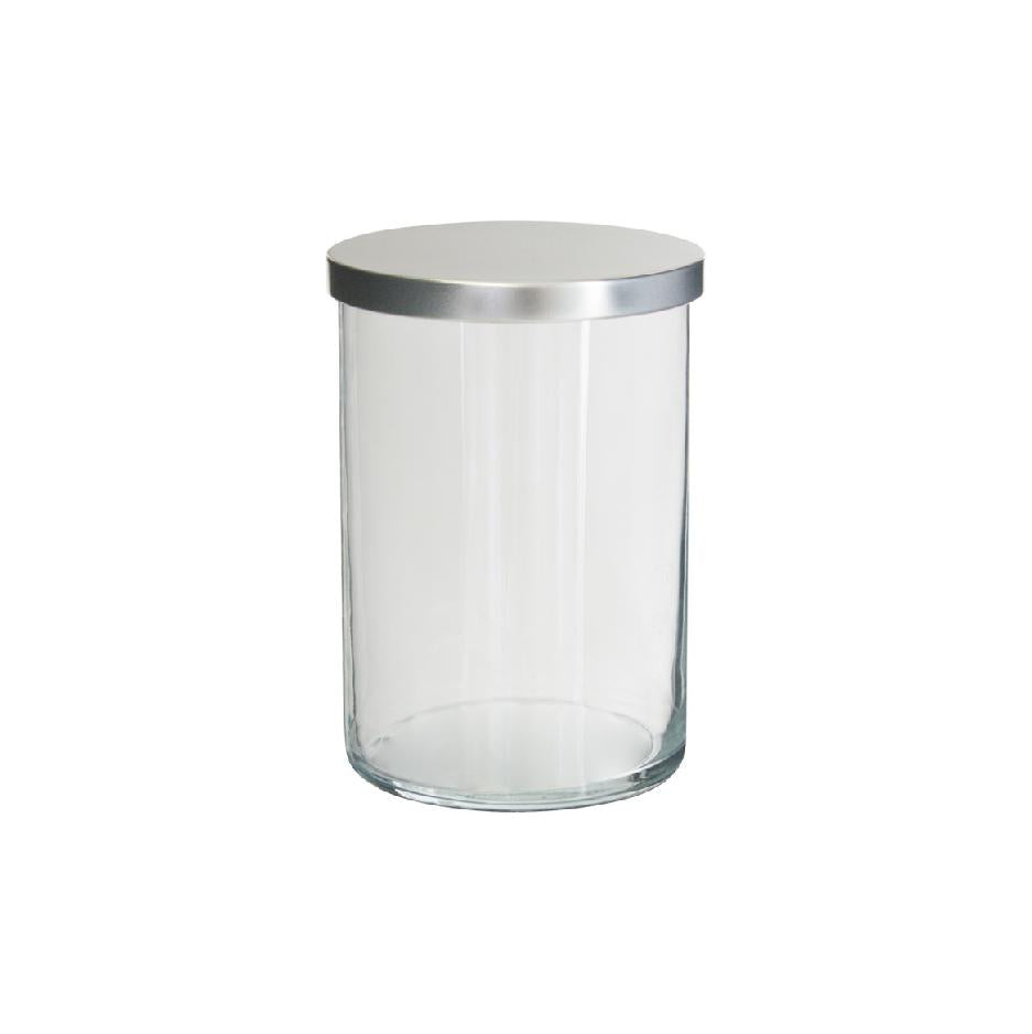 Glass storage jar with a metal lid