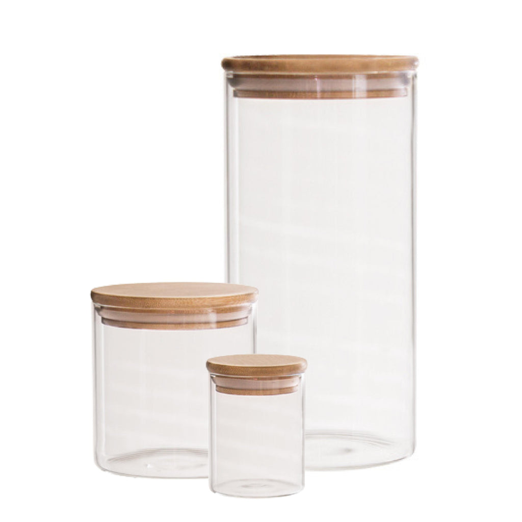 Range of glass jars with bamboo lids