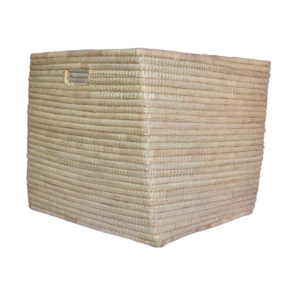 Large natural woven storage basket with handles