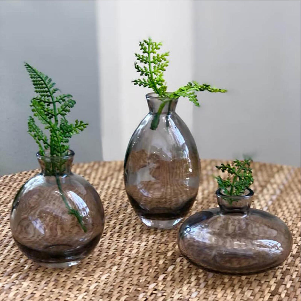 Mini grey glass bud vase set of three