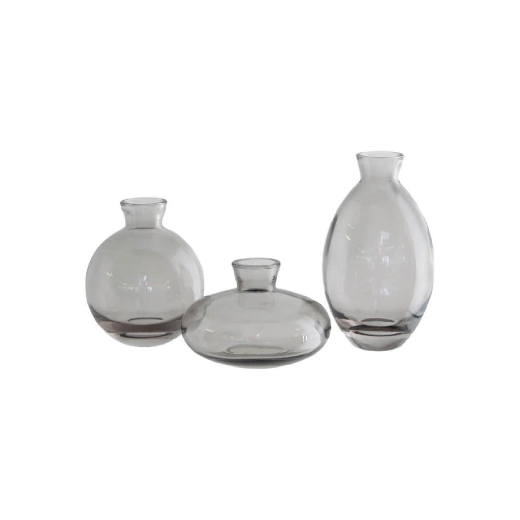Mini grey glass bud vase set of three