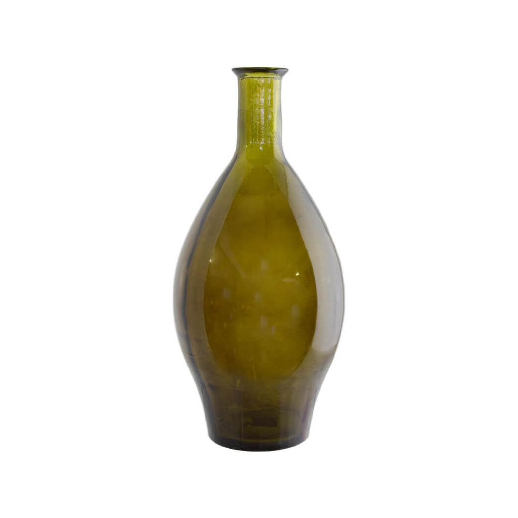 Olive green tapered bottle glass vase