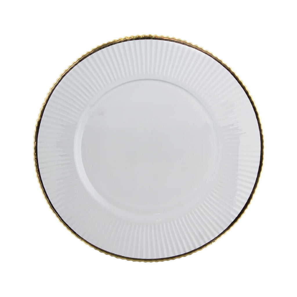 Ribbed glass underplate with gold rim