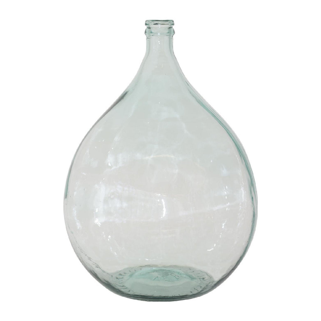 Large translucent blue glass bottle vase